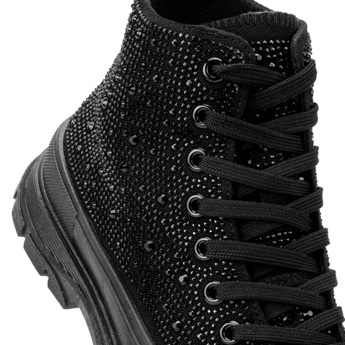 Bota Belinda Peregrin de lona negra con pedrería y agujetas, 1085335