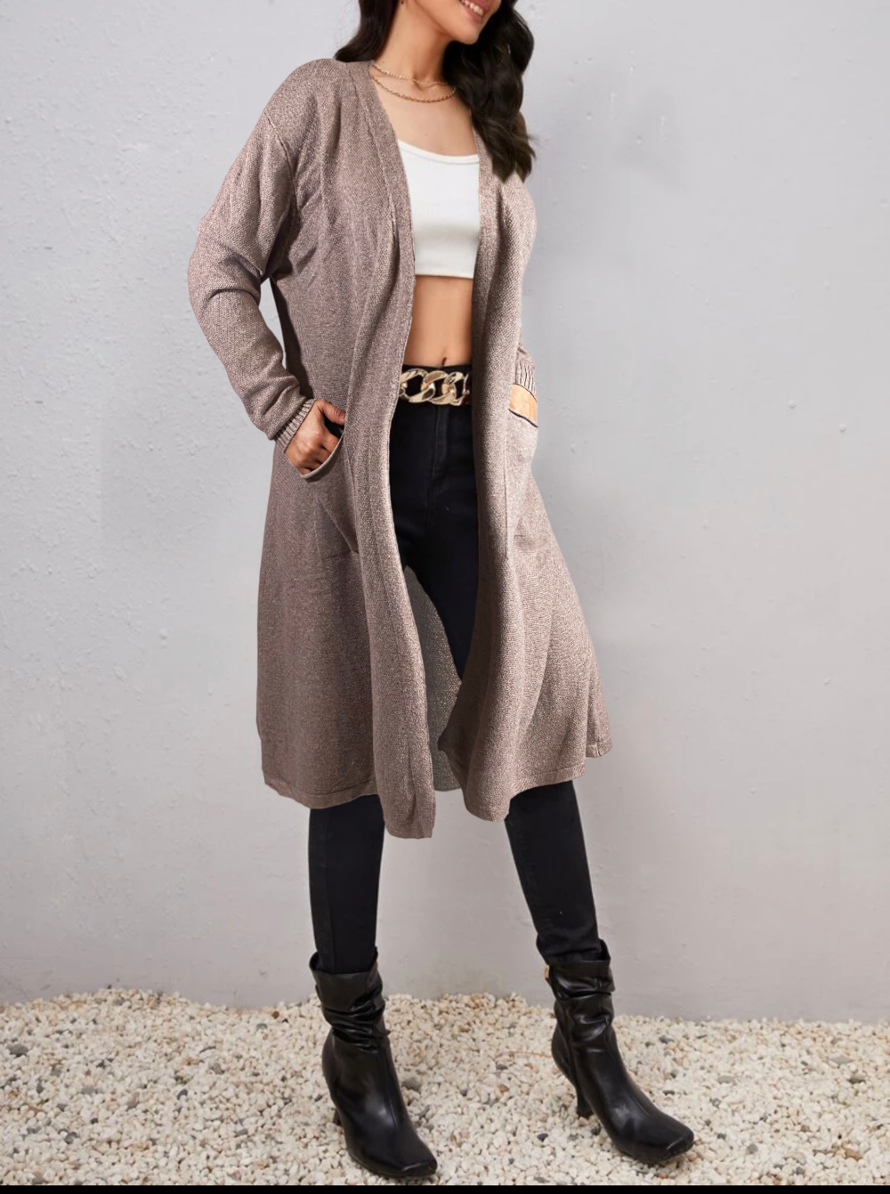 Cárdigan Mujer Largo Ensamble Dama Maxi suéter Con Bolsas LOLE Cárdigan