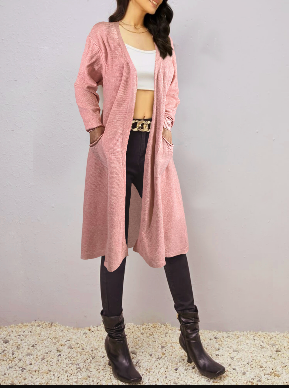 Cárdigan Mujer Largo Ensamble Dama Maxi suéter Con Bolsas LOLE Cárdigan