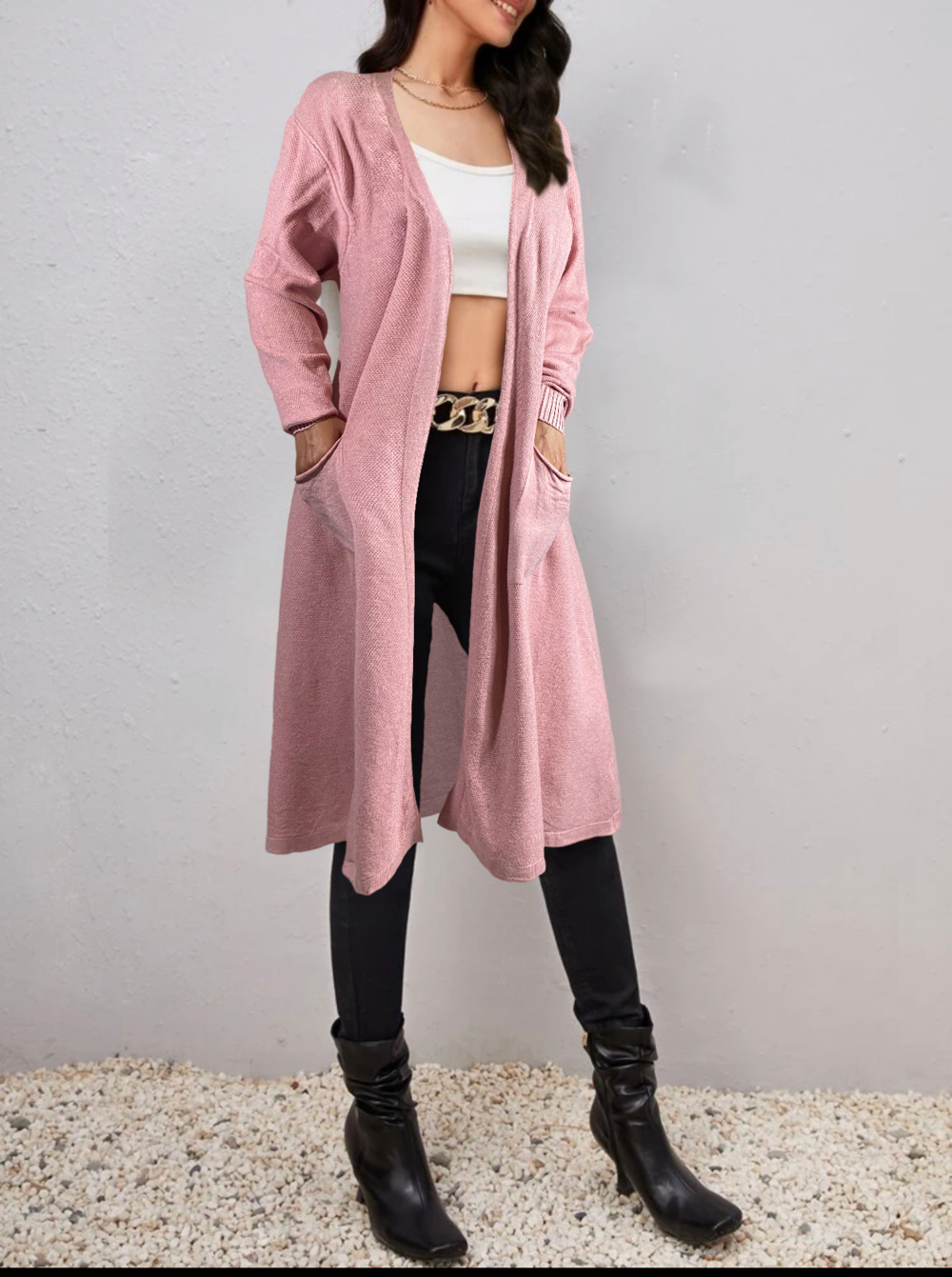 Cárdigan Mujer Largo Ensamble Dama Maxi suéter Con Bolsas LOLE Cárdigan