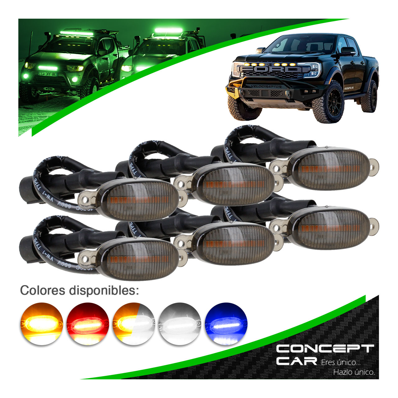 Kit 6 Luces 6 Led Parilla Camioneta Tipo Raptor Universal