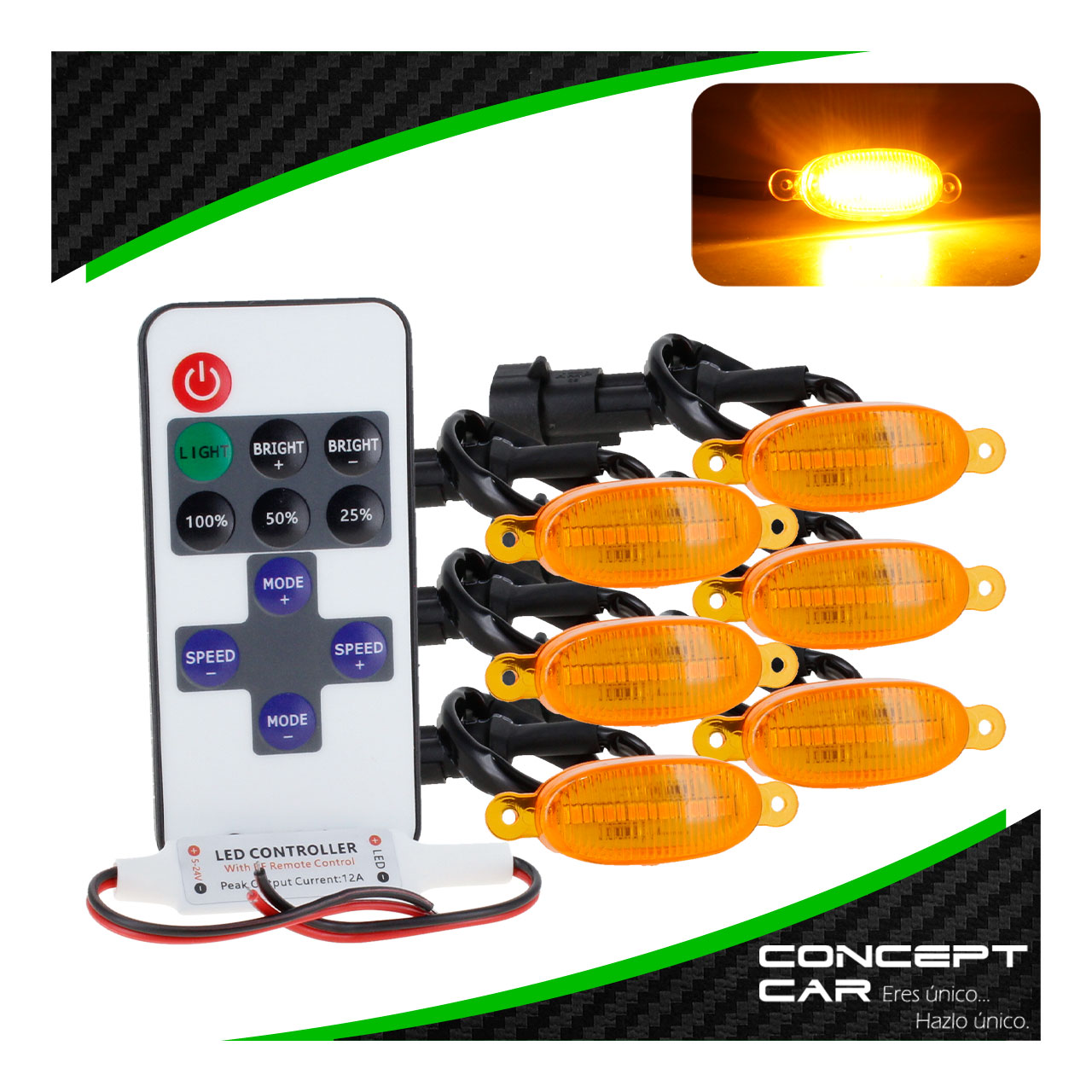 Kit 6 Luces 6 Led Parilla Camioneta Tipo Raptor Con Control