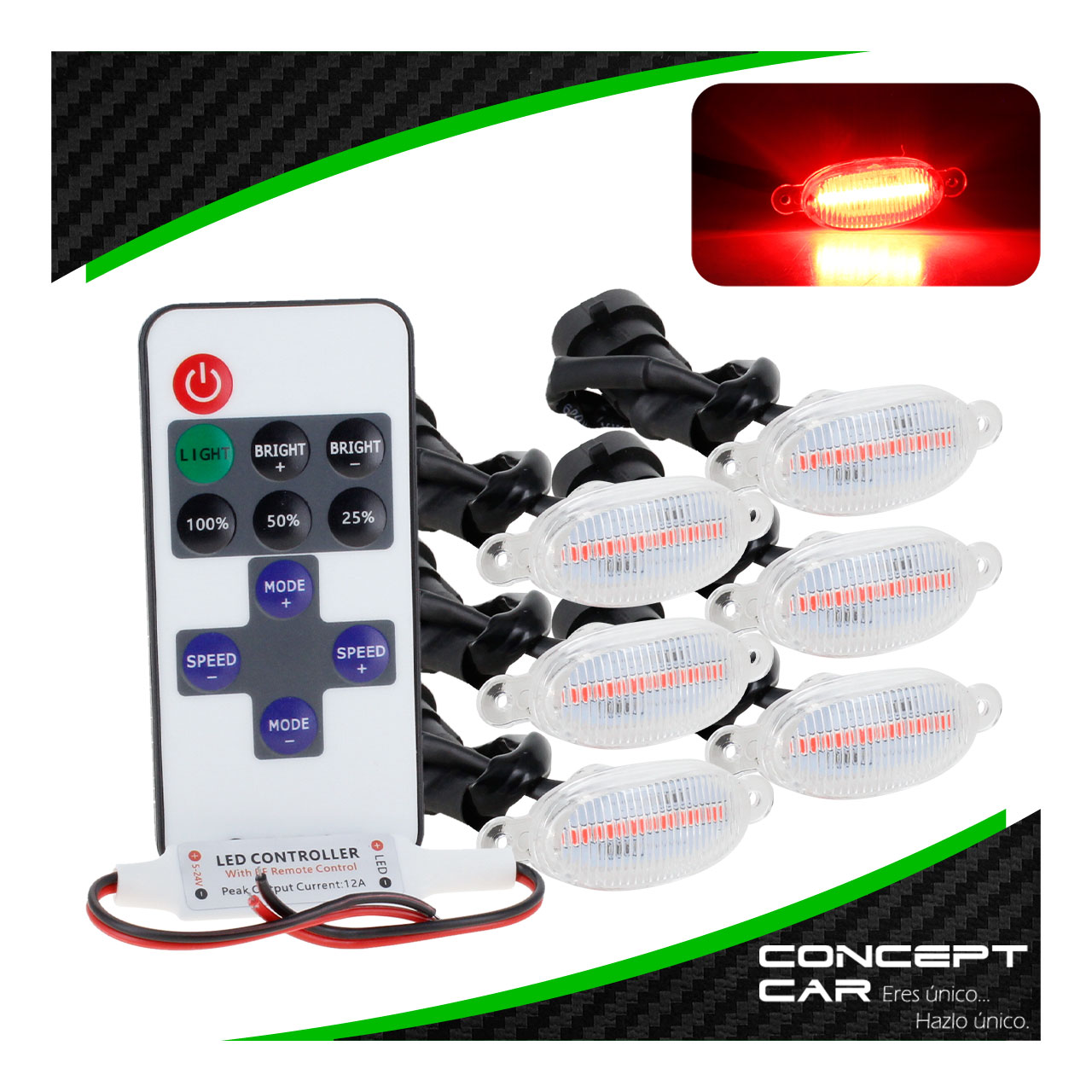 Kit 6 Luces 6 Led Parilla Camioneta Tipo Raptor Con Control