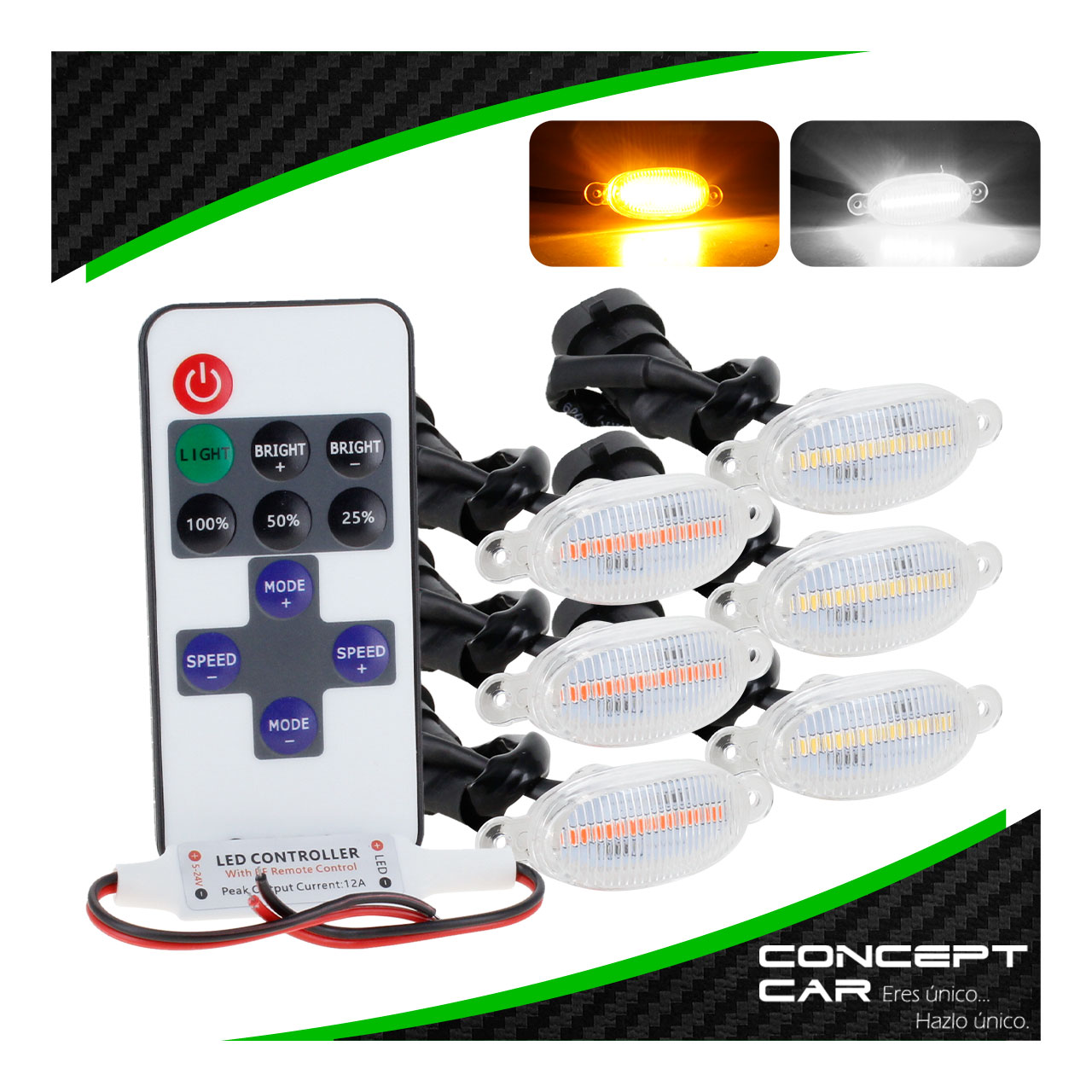 Kit 6 Luces 6 Led Parilla Camioneta Tipo Raptor Con Control