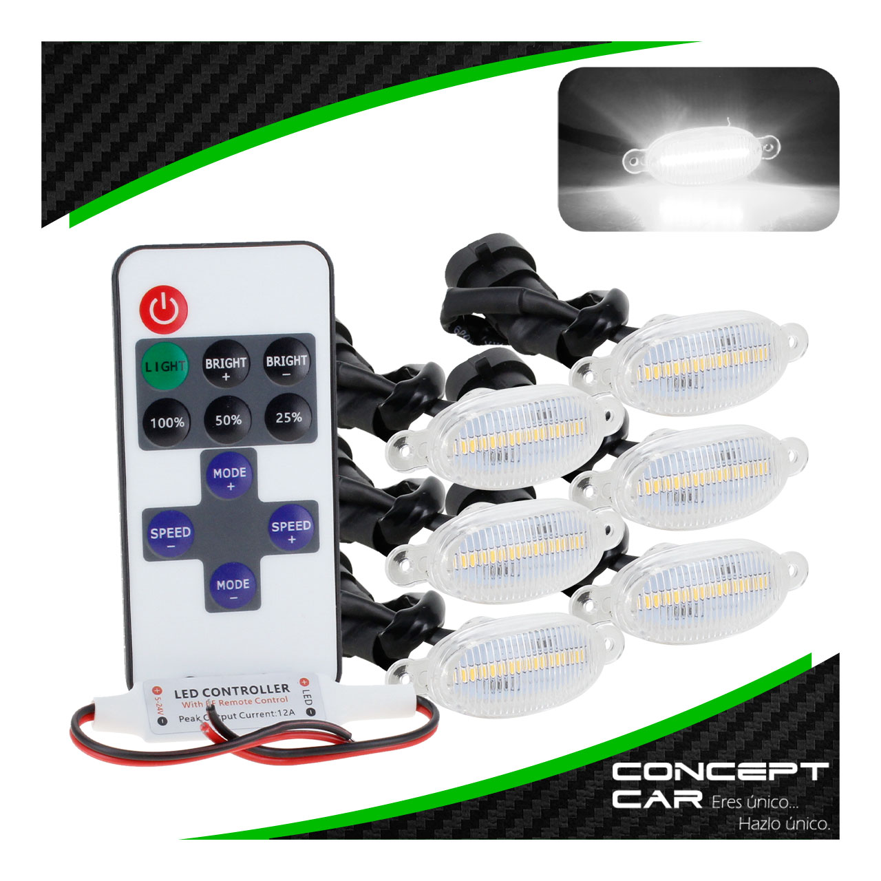 Kit 6 Luces 6 Led Parilla Camioneta Tipo Raptor Con Control