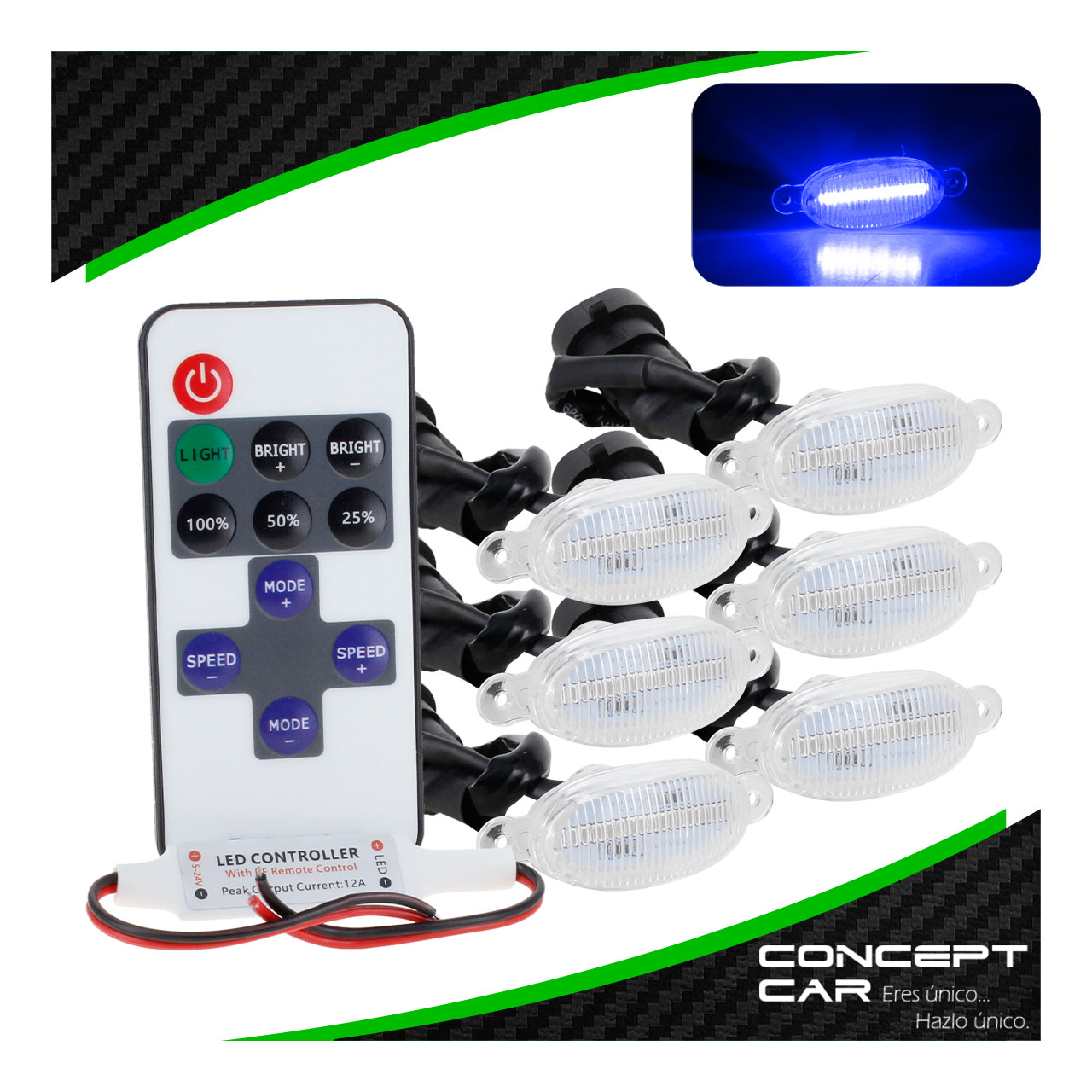 Kit 6 Luces 6 Led Parilla Camioneta Tipo Raptor Con Control