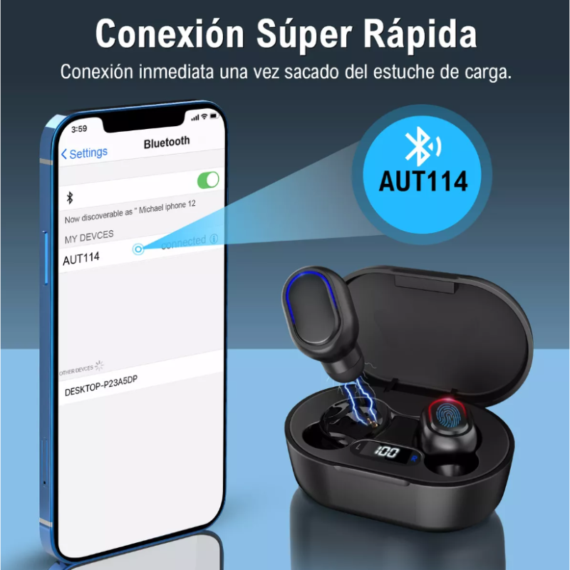 Audífonos in-ear inalámbricos 1Hora A8s TWS Negro Audífonos Bluetooth con Microfono  Auriculares Inalámbricos Bluetooth Deportivos