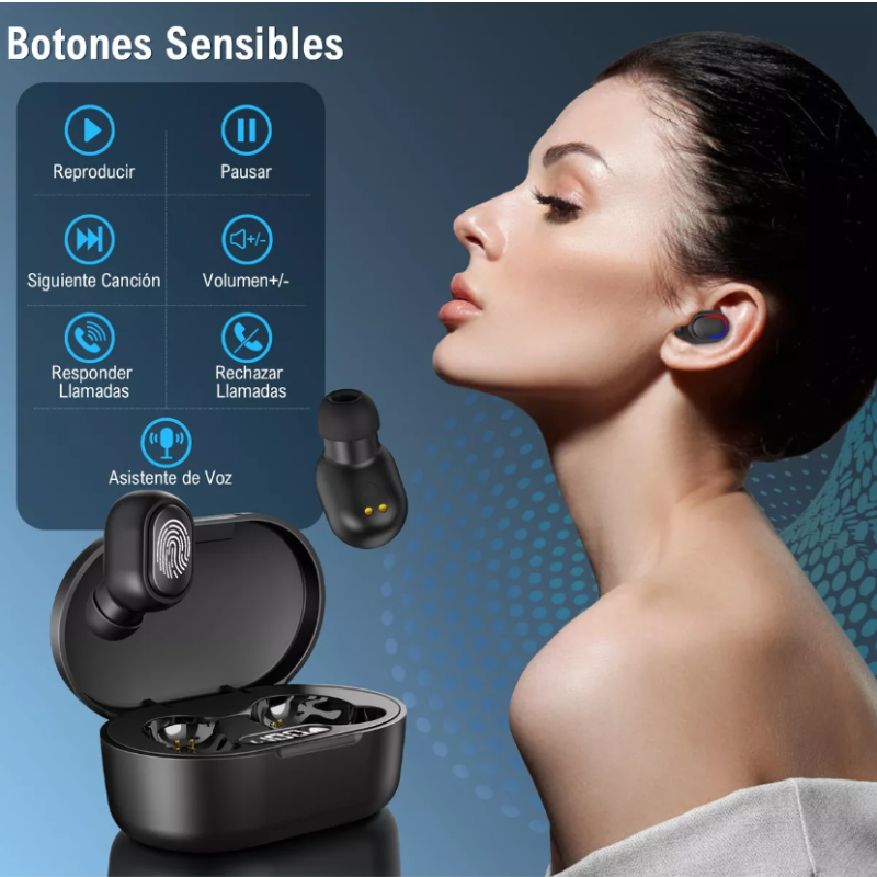 Audífonos in-ear inalámbricos 1Hora A8s TWS negro.