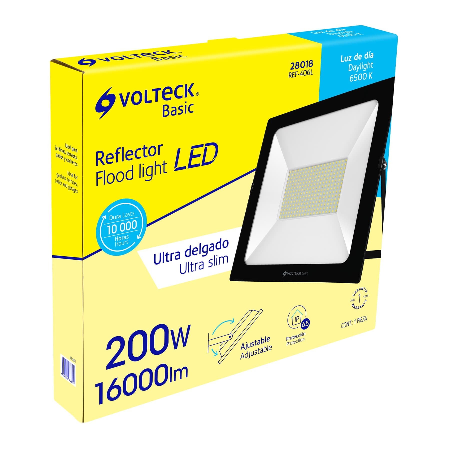 REFLECTOR ULTRA DELGADO LED 200 W LUZ DE DÍA, VOLTECK BASIC 28018