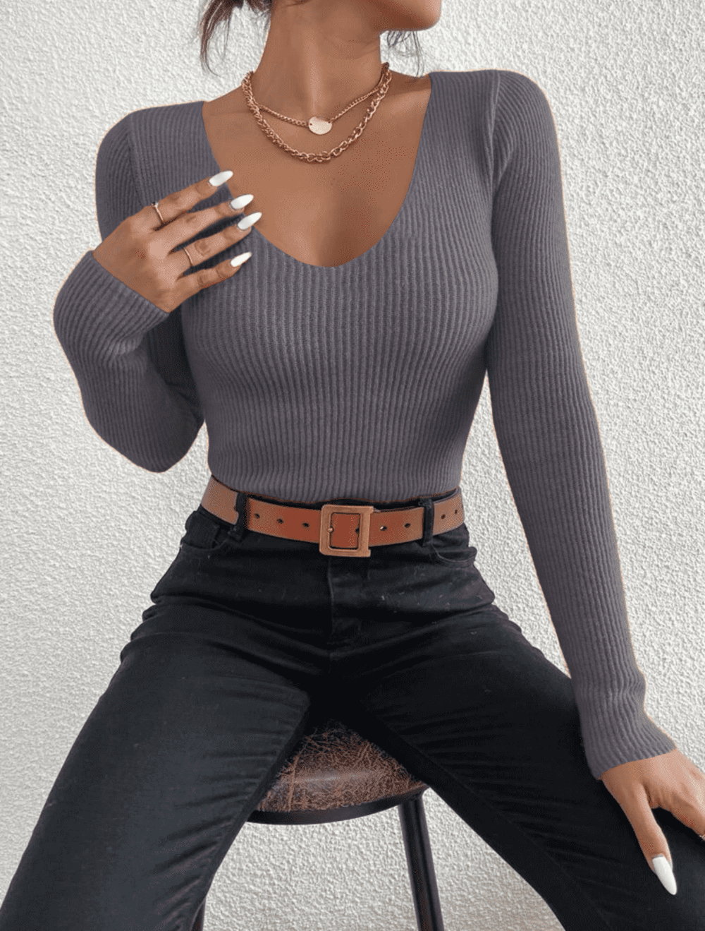 Suéter De Mujer Moda Canalé Sweater Diseño A Relieve Abrigo LOLE suéter