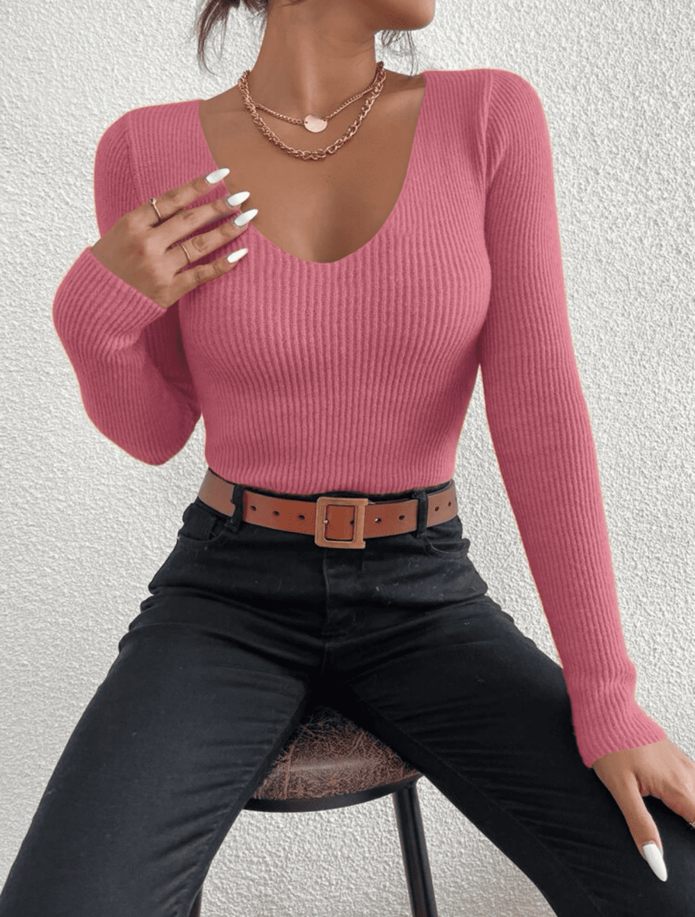 Suéter De Mujer Moda Canalé Sweater Diseño A Relieve Abrigo LOLE suéter