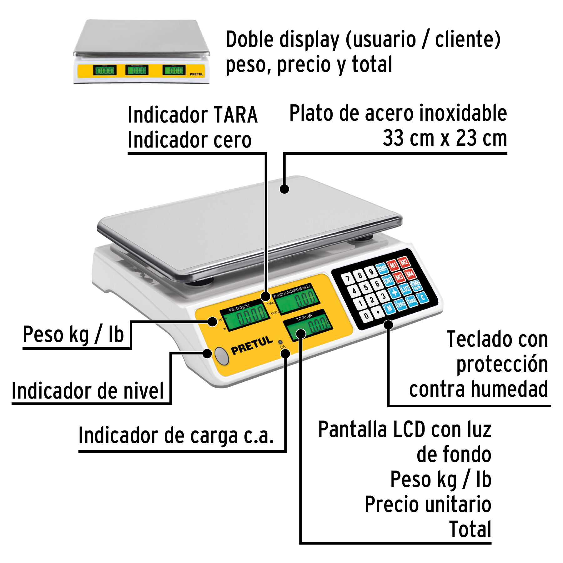BÁSCULA ELECTRÓNICA MULTIFUNCIONES 40 KG, PRETUL 29966
