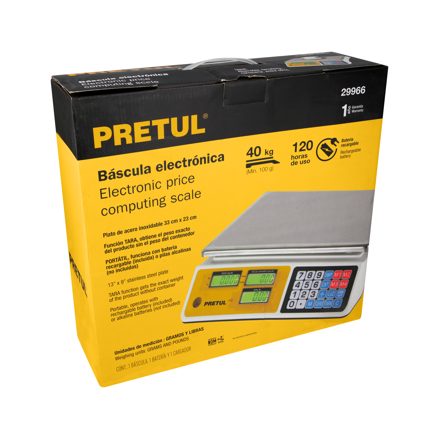 BÁSCULA ELECTRÓNICA MULTIFUNCIONES 40 KG, PRETUL 29966