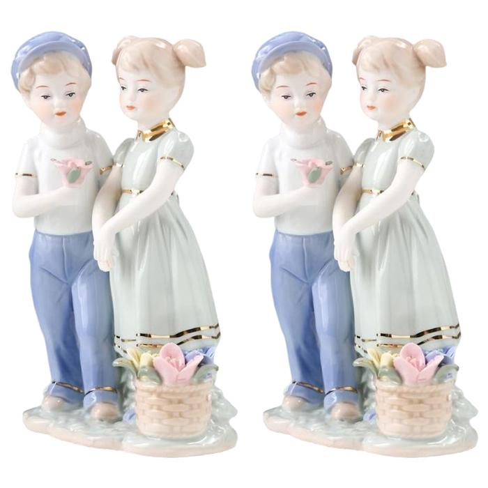 Figura cerámica niño niña MXENM-002-3 2 Pzas 14x18x10cm Frente x Alto x Fondo Porcelana Artesanal EnfantsMoreau