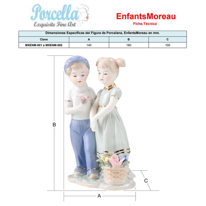 Figura cerámica niño niña MXENM-002-3 2 Pzas 14x18x10cm Frente x Alto x Fondo Porcelana Artesanal EnfantsMoreau