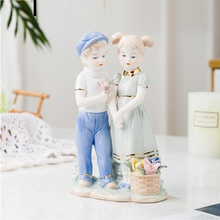 Figura cerámica niño niña MXENM-002-3 2 Pzas 14x18x10cm Frente x Alto x Fondo Porcelana Artesanal EnfantsMoreau