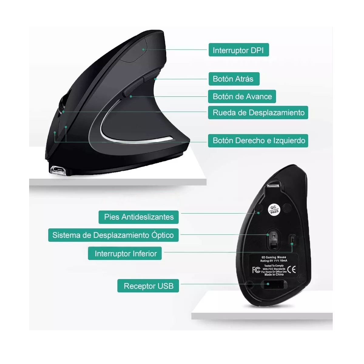 Mouse Vertical Inalámbrico 2.4g Ergonómico, Recargable