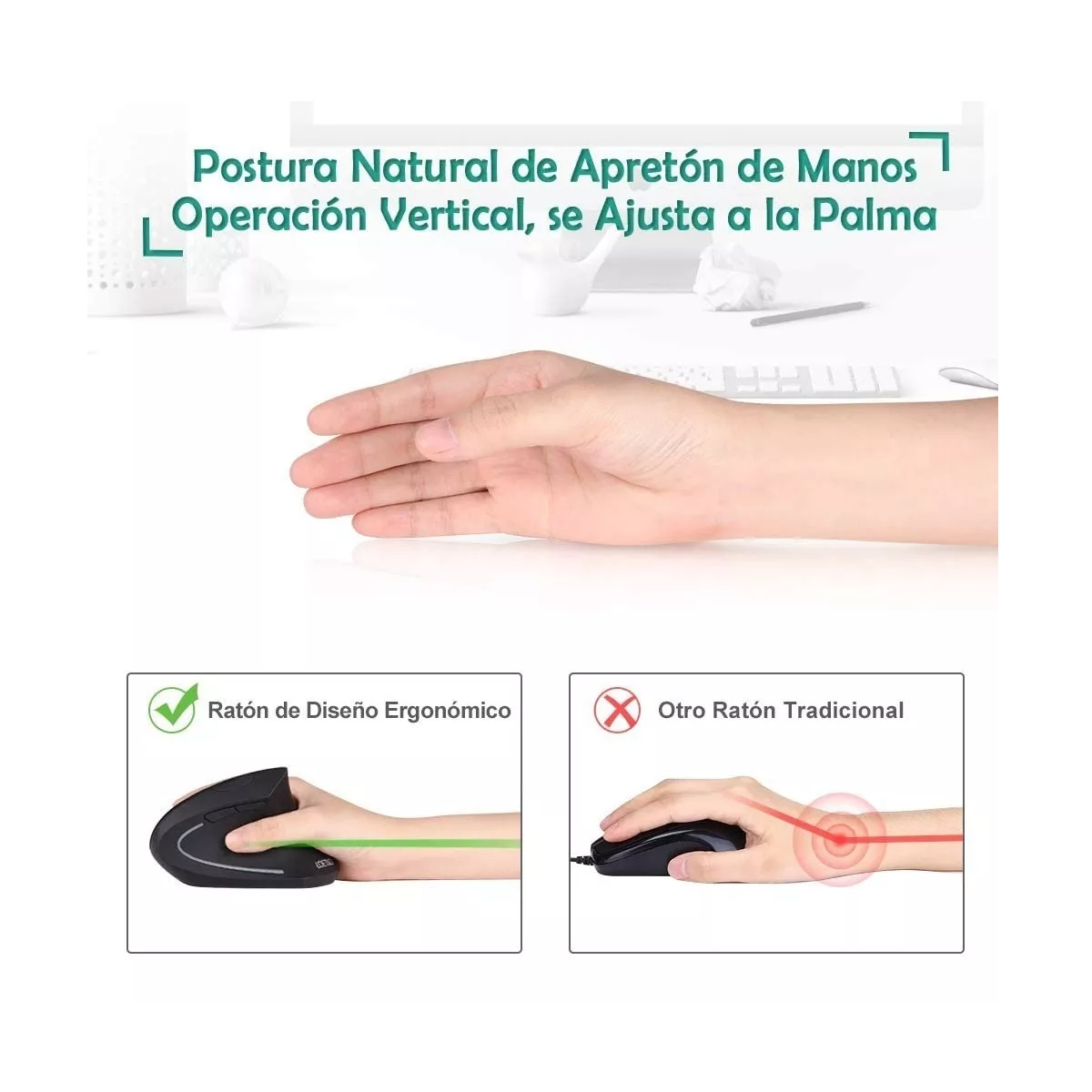 Mouse Vertical Inalámbrico 2.4g Ergonómico, Recargable