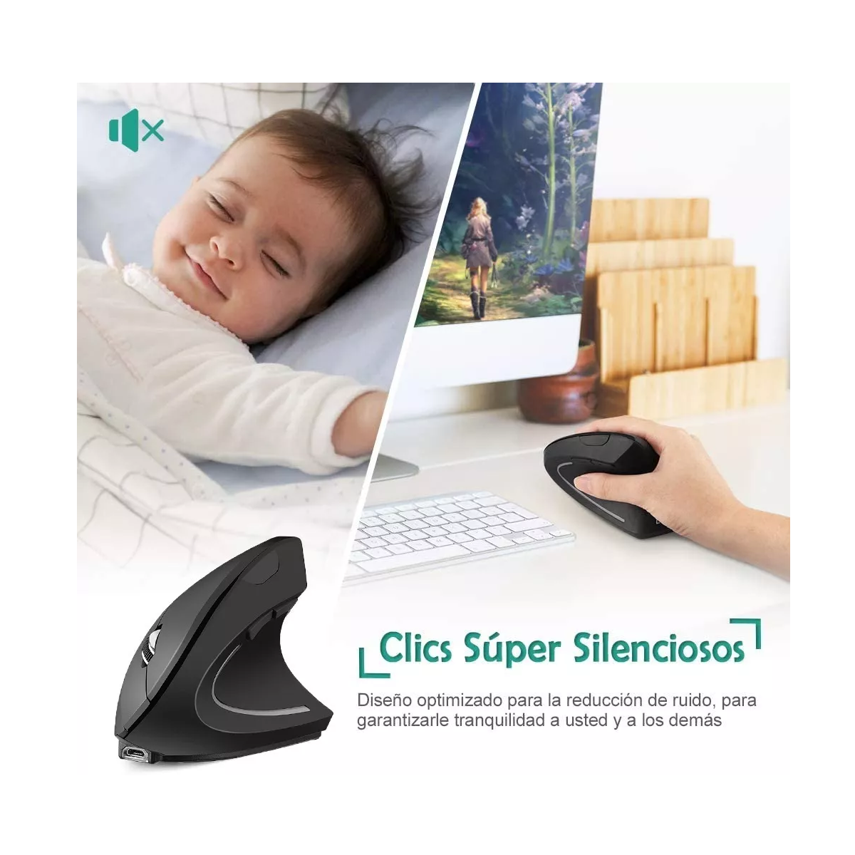 Mouse Vertical Inalámbrico 2.4g Ergonómico, Recargable