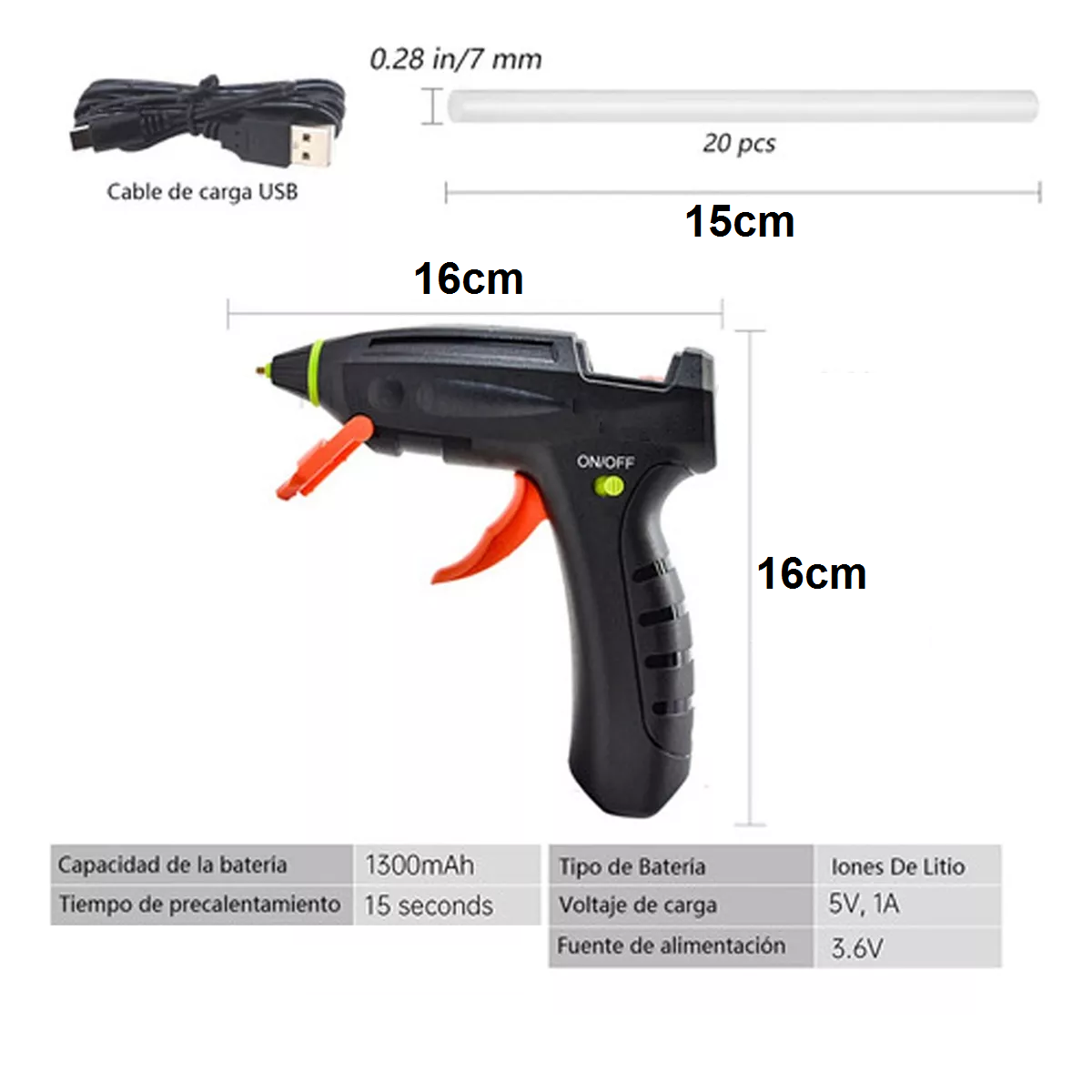 Pistola De Silicon Caliente Inalambrica Usb-c Recargable