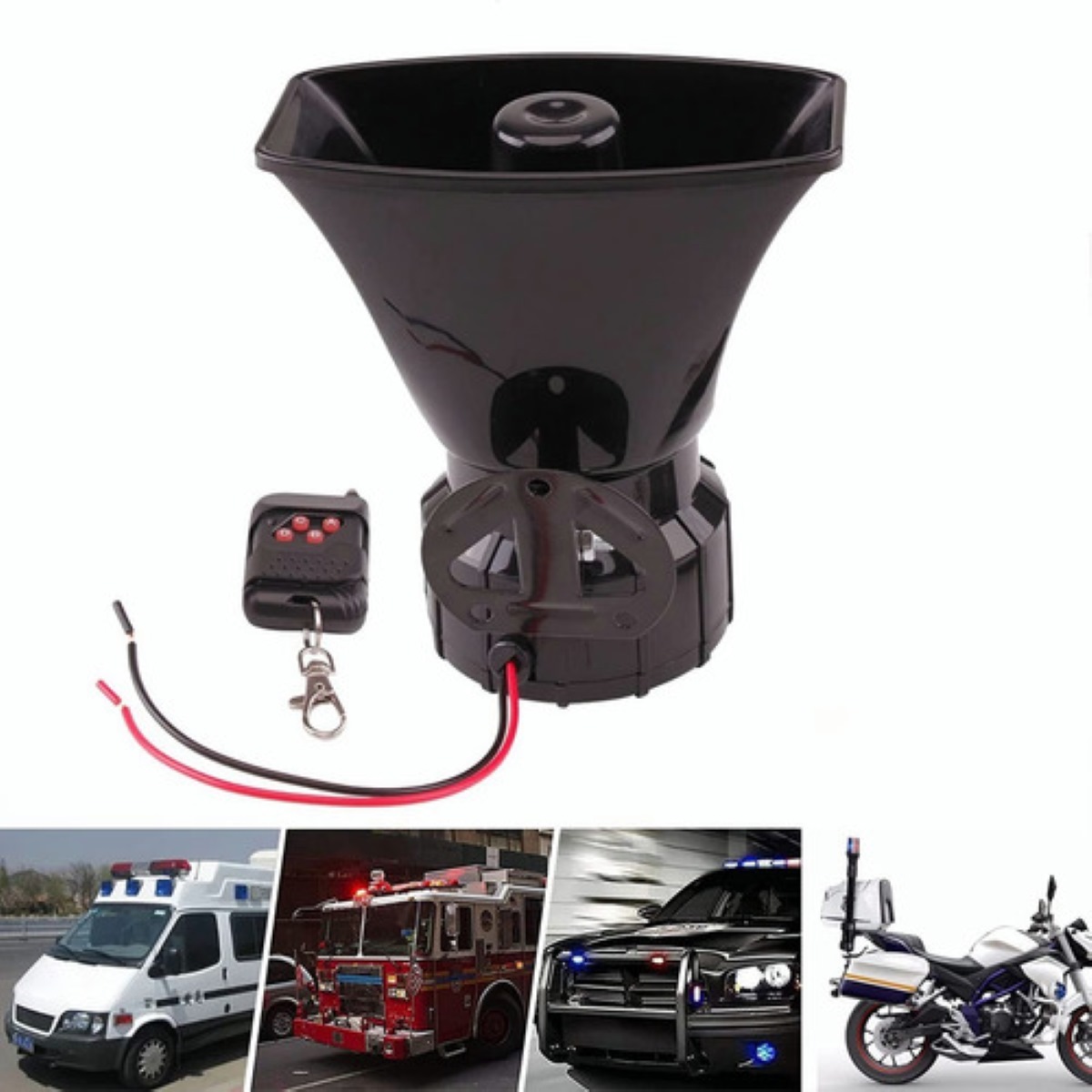 Sirena 7 Tonos Policía Pato Patrulla 100w Con Bocina Negro