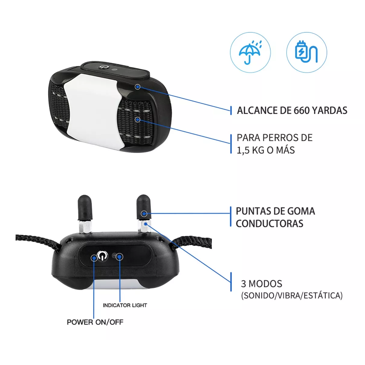 Set Anti Ladrido Perro Entrenamiento 2collar Eléctrico De Sonido Negro