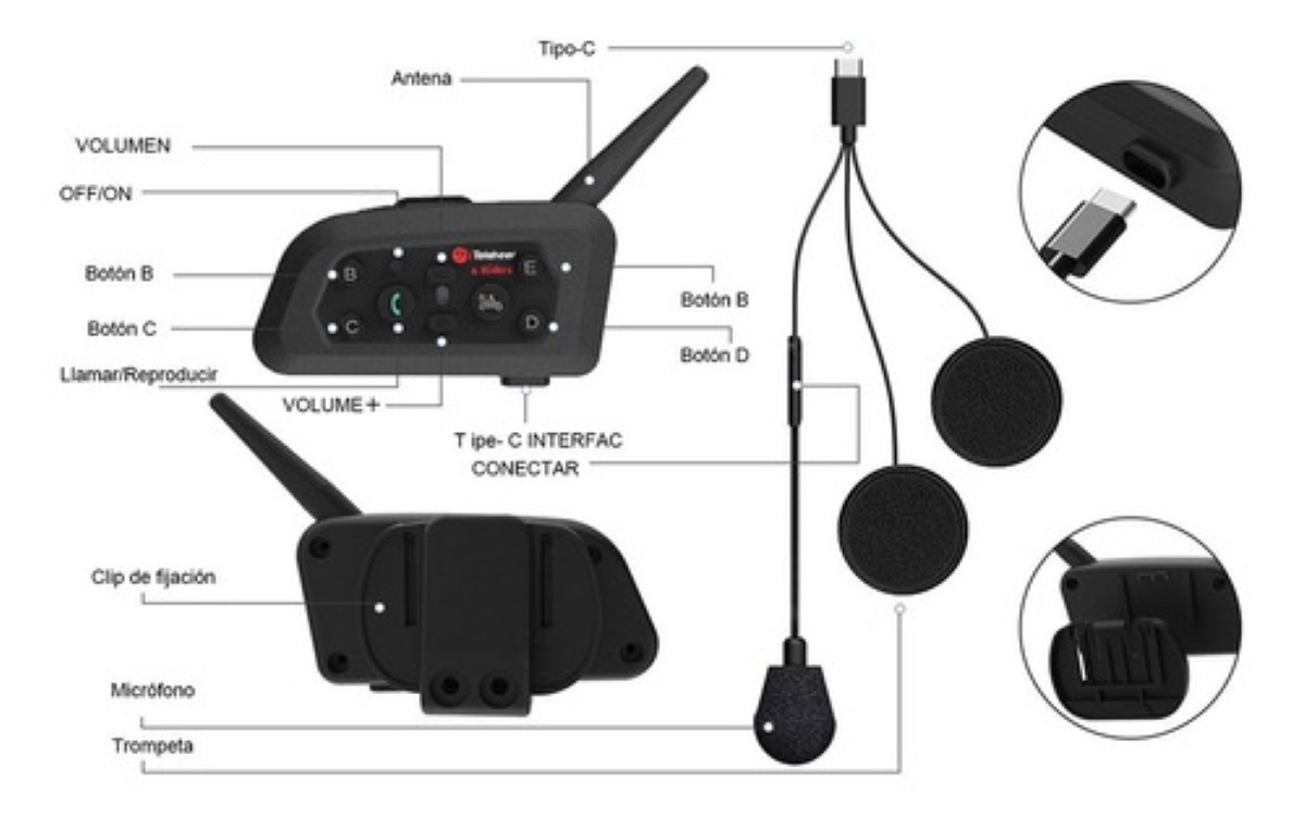 Intercomunicador Motocicleta Para Casco Bluetooth 2pcs, Ip65