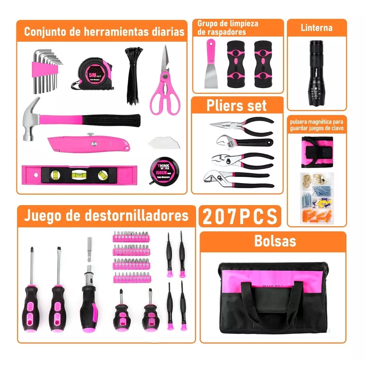 Juego De Herramientas Mecánicas Para Mujer Rosa 222 Piezas