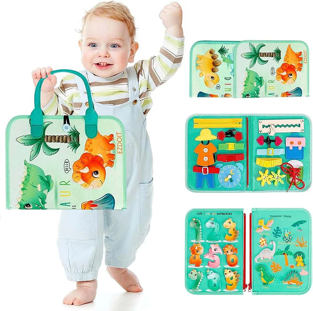 JIUS@FF Tableros De Actividades para Niños Pequeños, Juguetes Montessori, Juguetes Sensoriales Y Educativos, Juguetes para Niños O Niñas Pequeños (Verde)