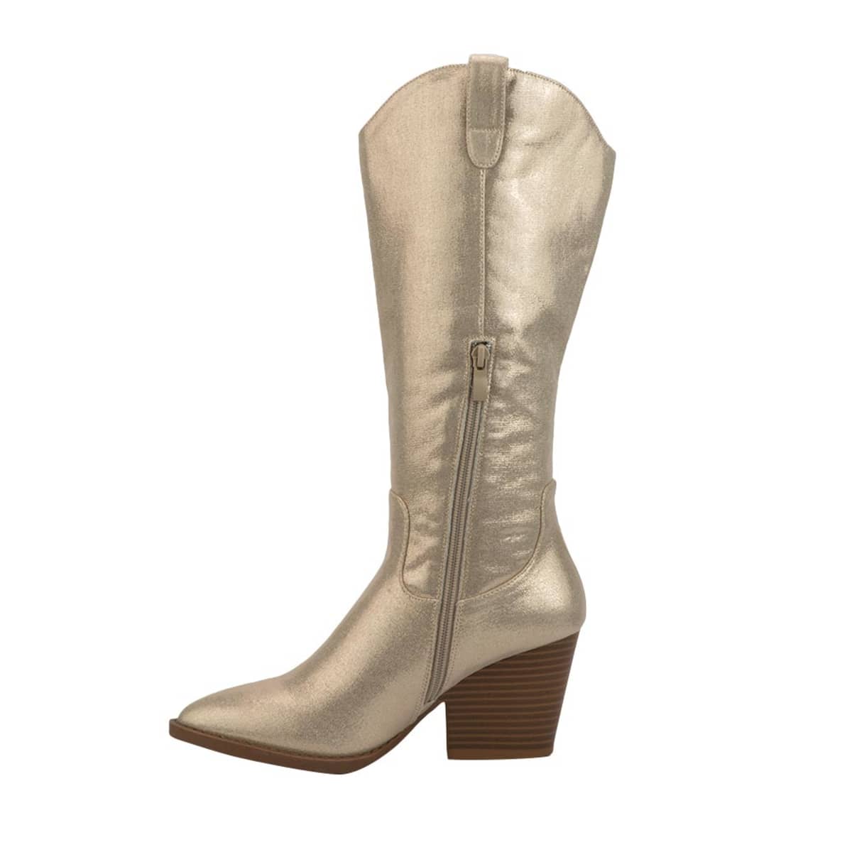 Botas vaqueras con pedrería marca Tierra Bendita, con acabado metálico, 1085424