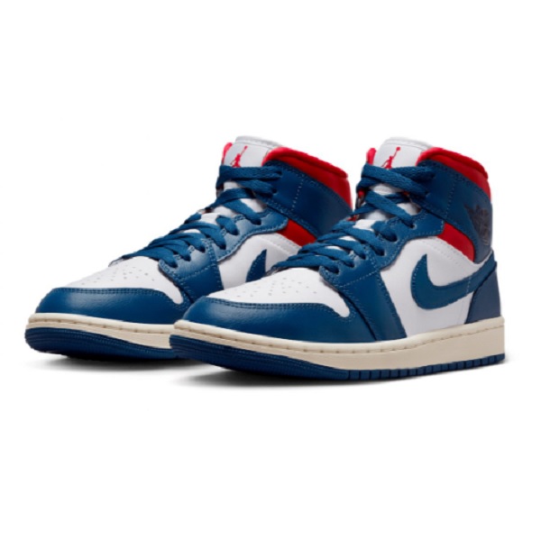 Tenis Air Jordan 1 Mid Azul rojo blanco Basketball Mujer