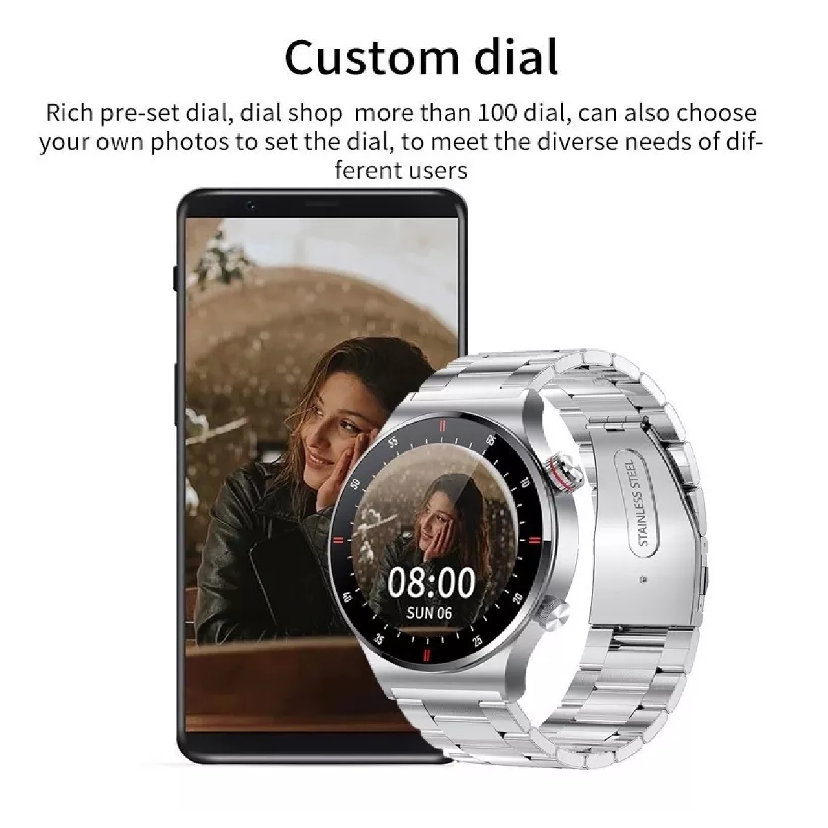 Reloj Inteligente Hombre Bluetooth Llamada Deporte Plateado