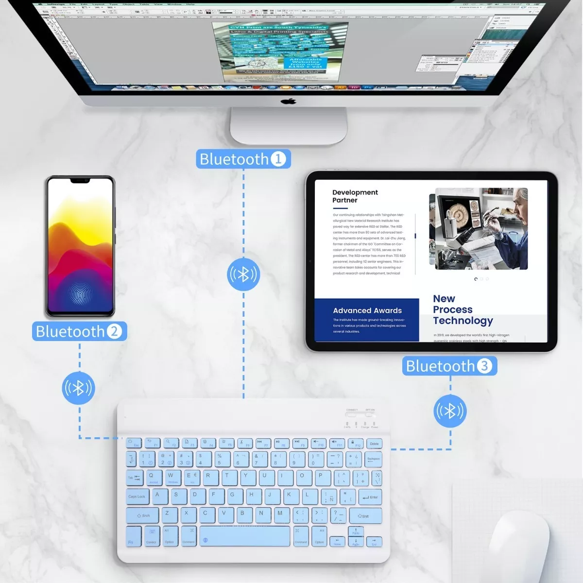 Teclado Inalámbrico Bluetooth Para iPad Android Pc Azul