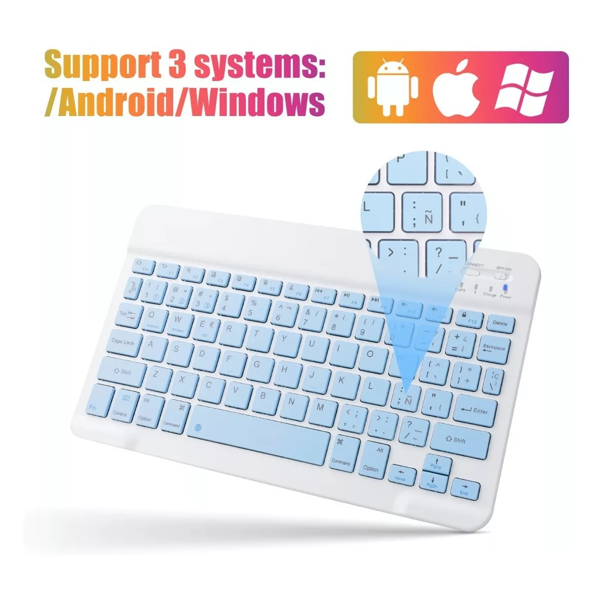 Teclado Inalámbrico Bluetooth Para iPad Android Pc Azul