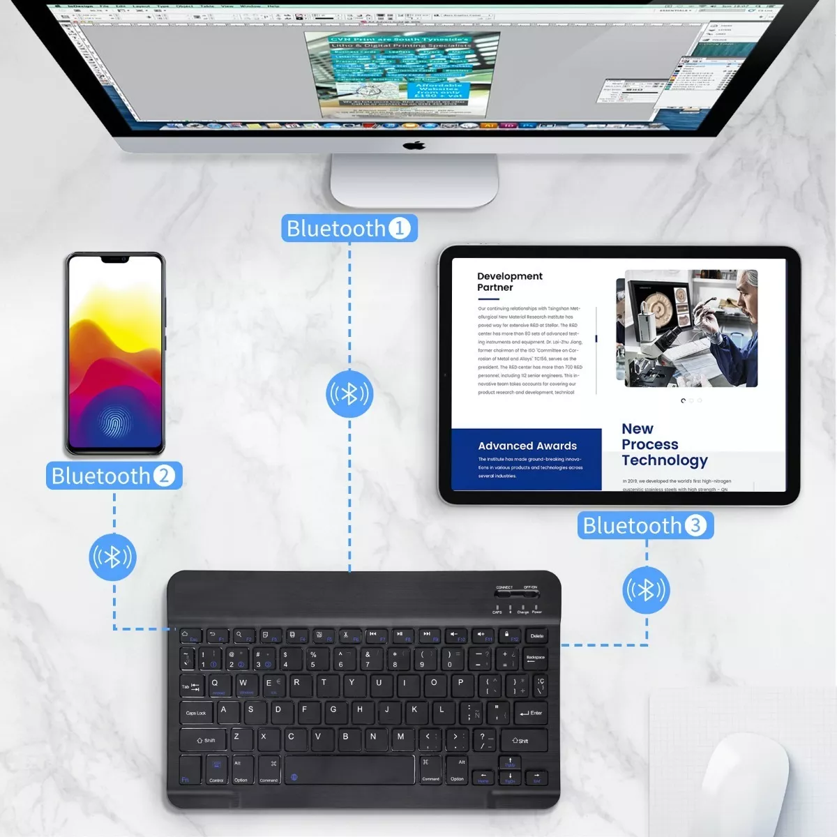 Teclado Inalámbrico Bluetooth Para iPad Android Pc Negro