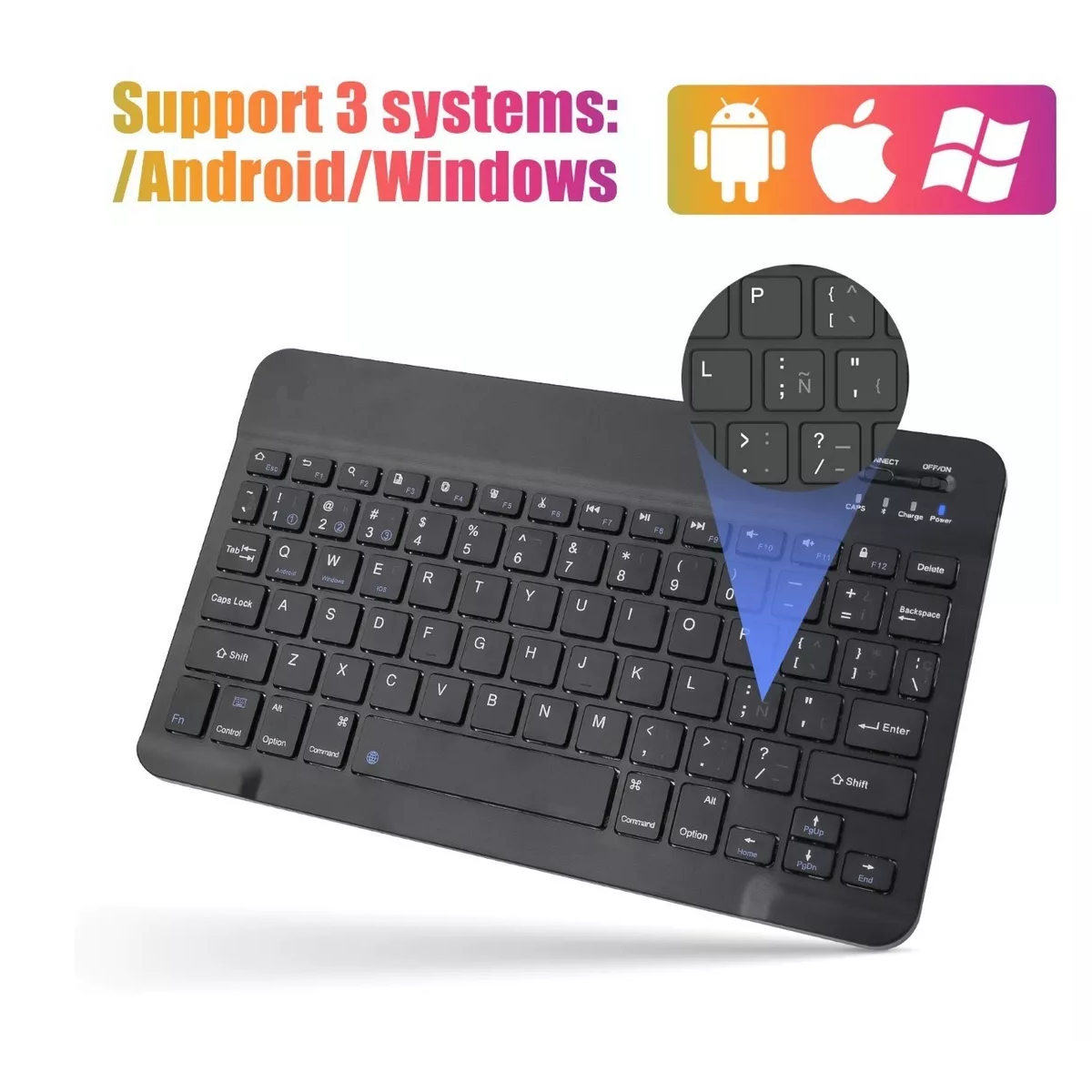 Teclado Inalámbrico Bluetooth Para iPad Android Pc Negro