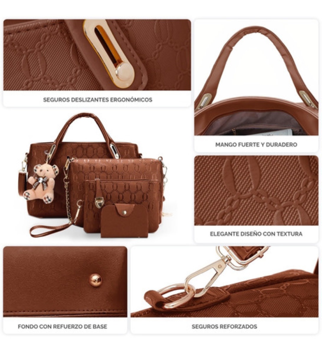 Set 4 Bolsos Impermeables De Lujo Para Mujer Marron