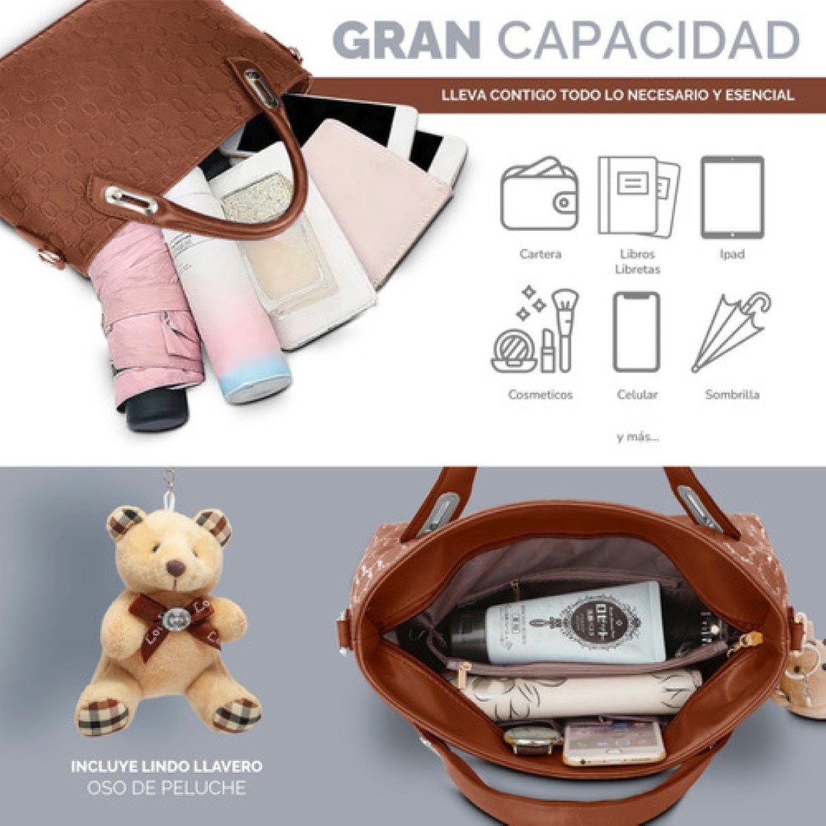 Set 4 Bolsos Impermeables De Lujo Para Mujer Marron