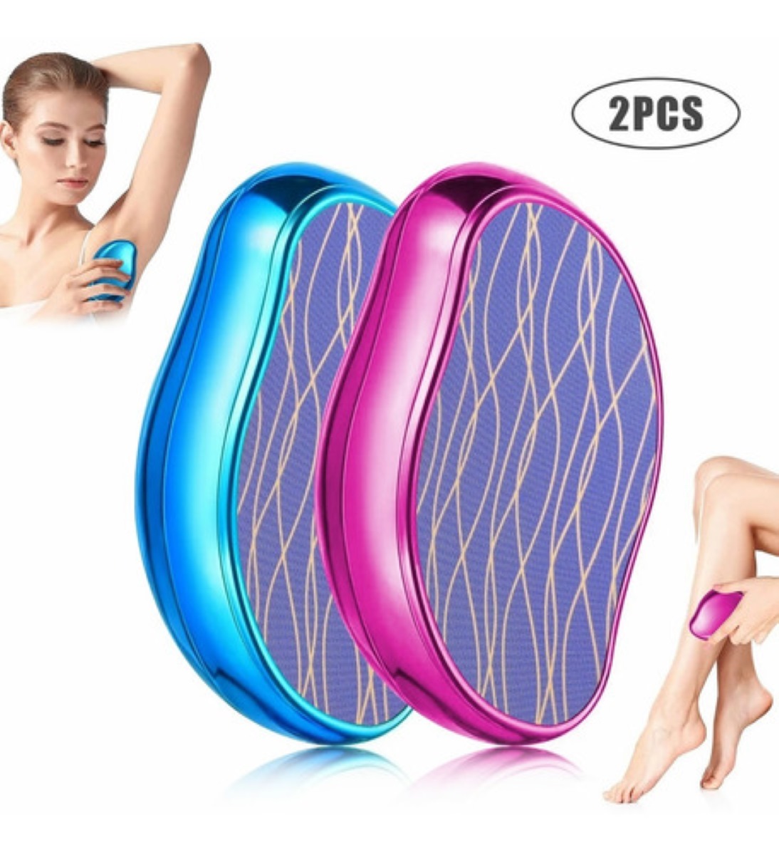 Depiladora De Cristal Depilación Física De Borrador 2 Piezas Azul y Rosa