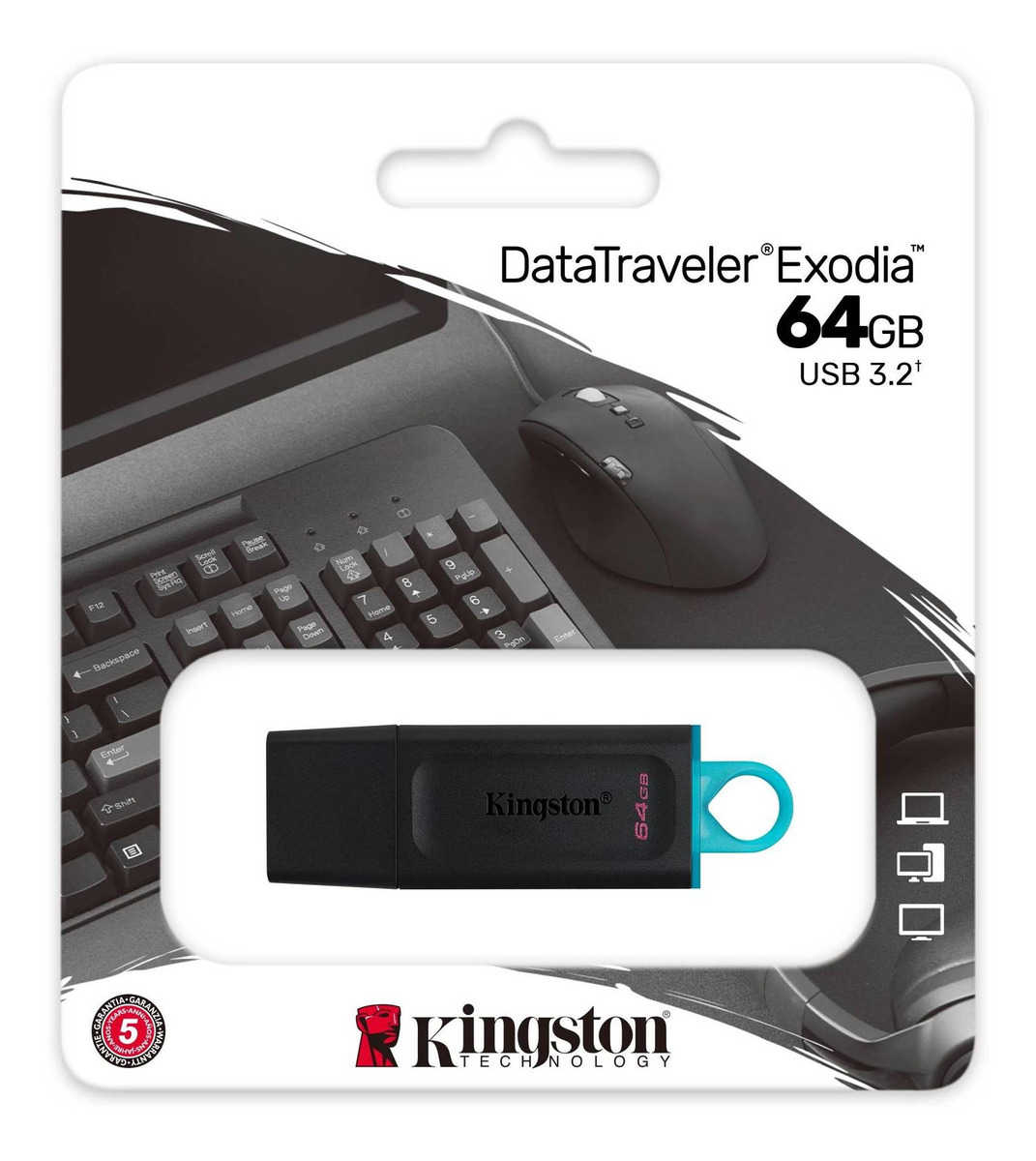 Memoria Usb 64gb Kingston Datatraveler Exodia Dtx Usb 3.2 Negro