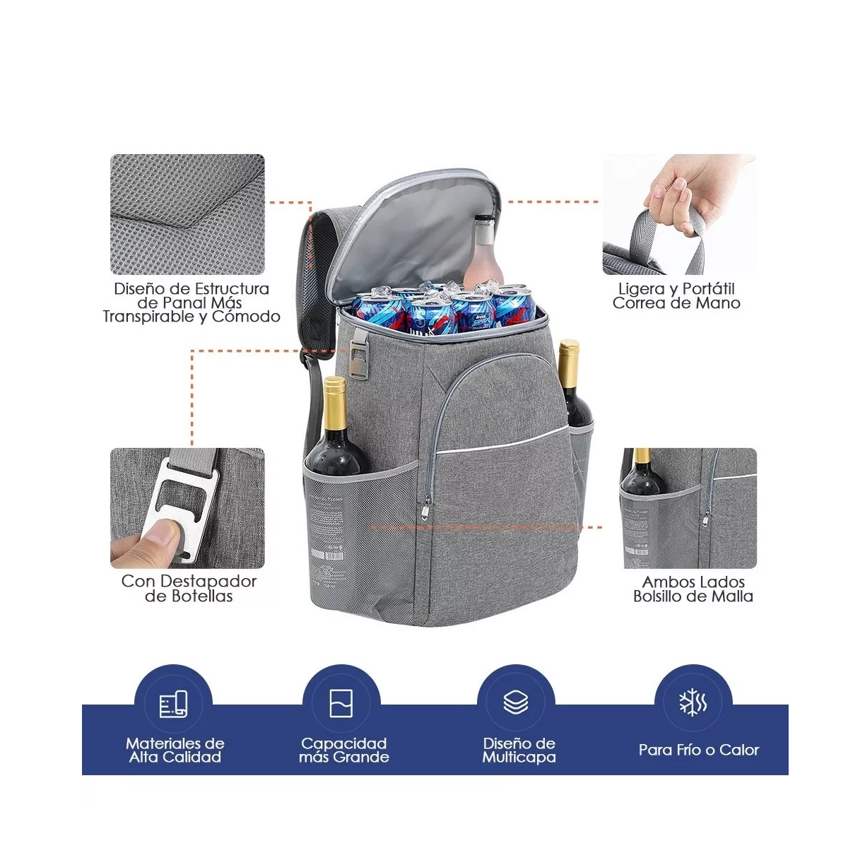 Mochila Hielera Térmica Aislada Con Destapador Botellas Impermeable