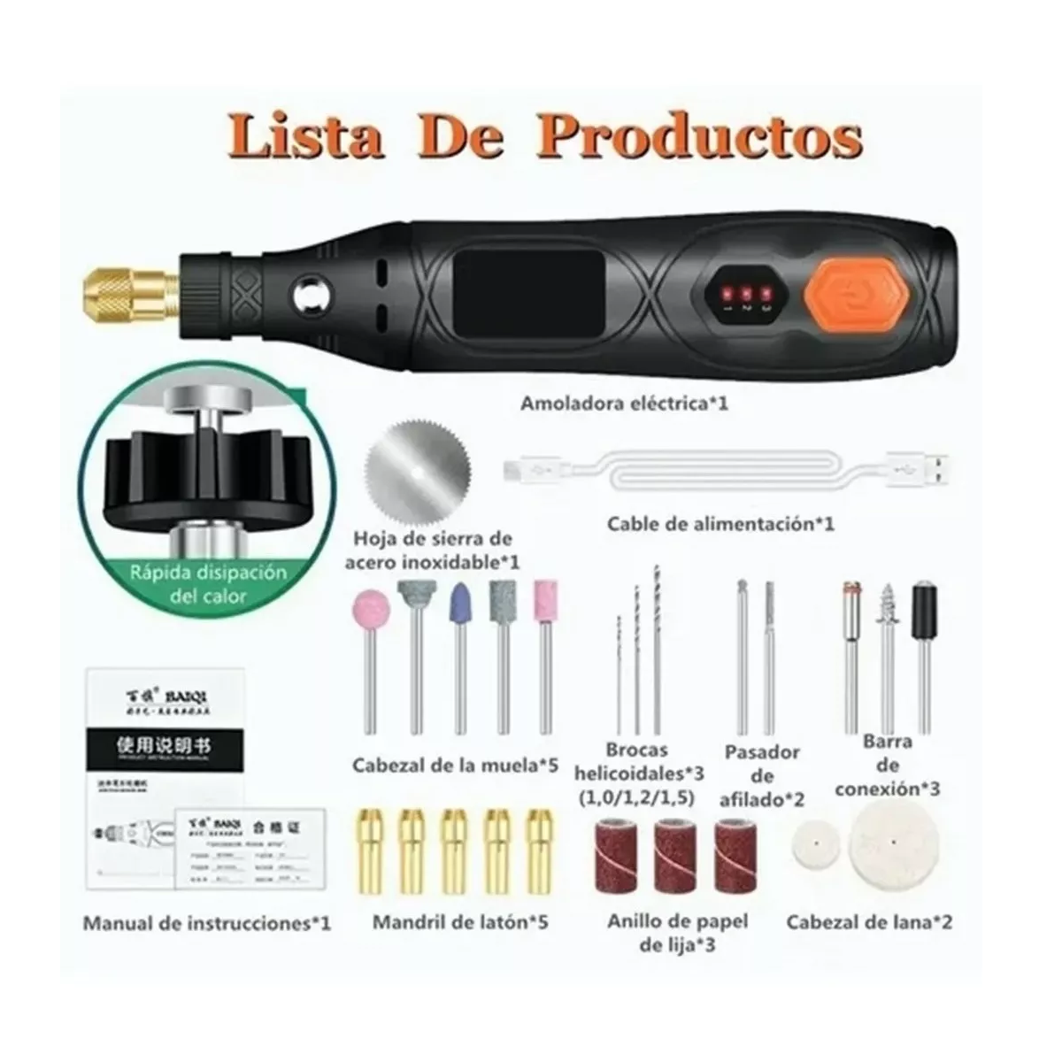 Mini Mototool Inalámbrico Taladro Esmeril Pulido Grabado Negro