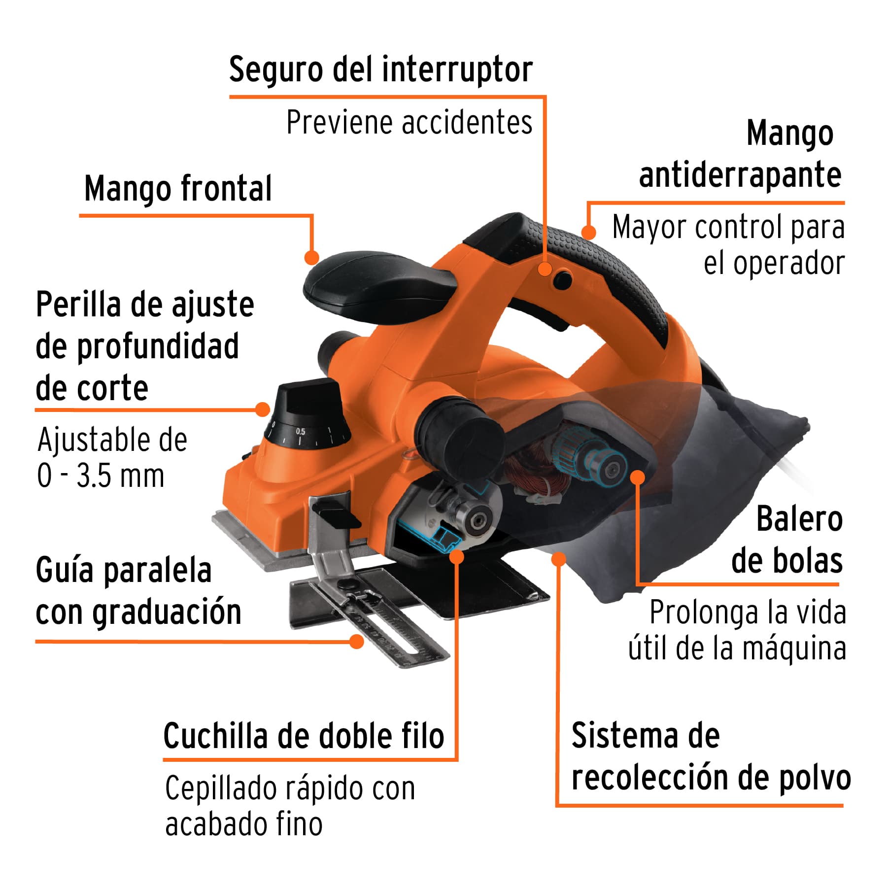 CEPILLO ELÉCTRICO 3-1/4" 850 W, PROFESIONAL, TRUPER  100502