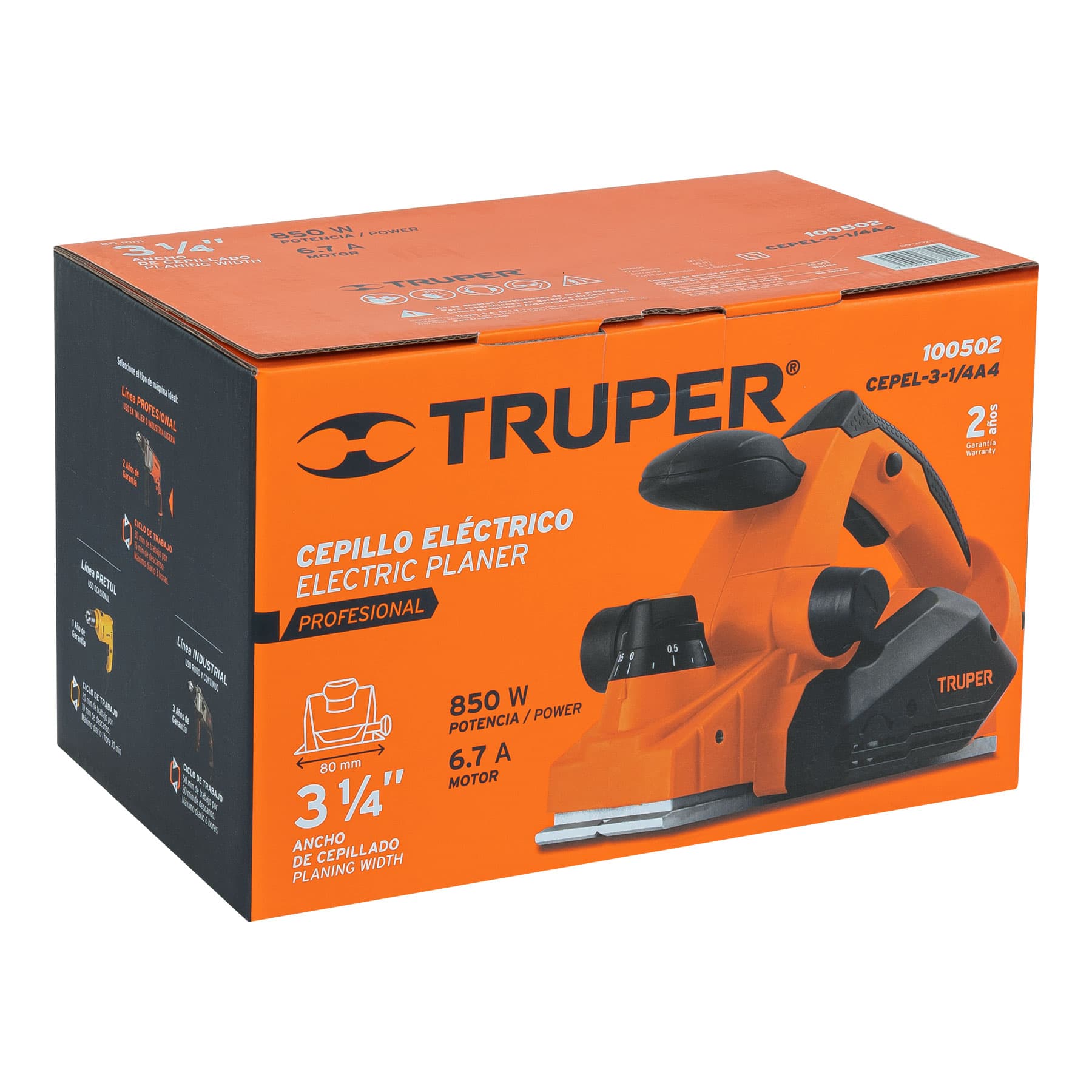 CEPILLO ELÉCTRICO 3-1/4" 850 W, PROFESIONAL, TRUPER  100502