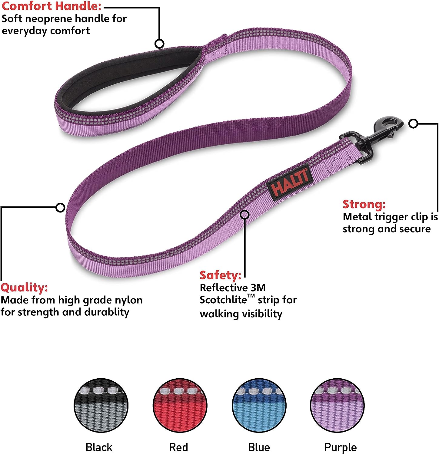 HALTI Correa de Adiestramiento Morada (1.2m largo, 1.5cm ancho)