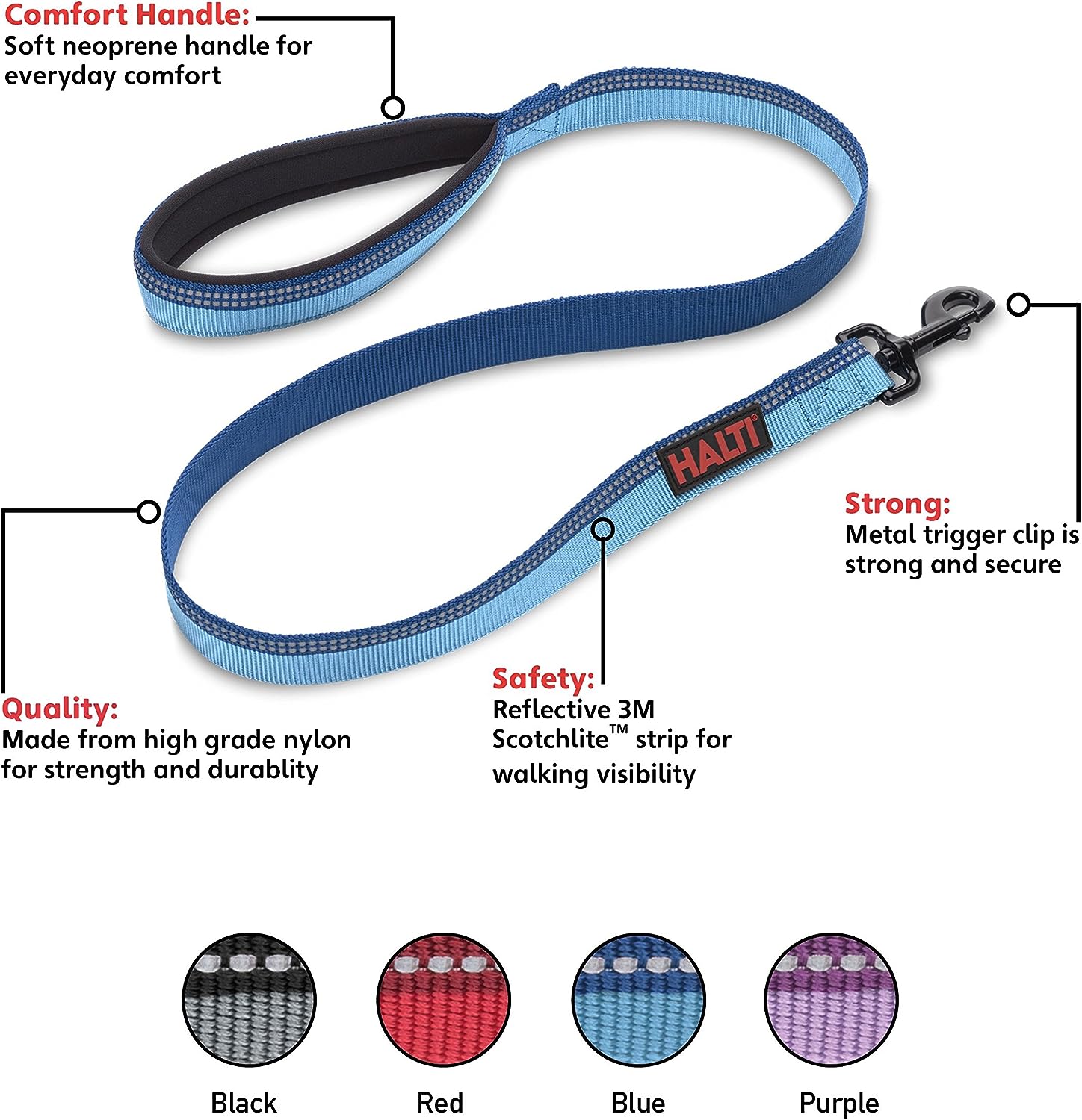 HALTI Correa de Adiestramiento Azul (1.2m largo, 1.5cm ancho)