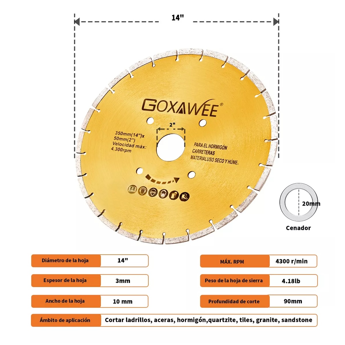  Disco De Corte Diamante Para Concreto Hormigón 14"