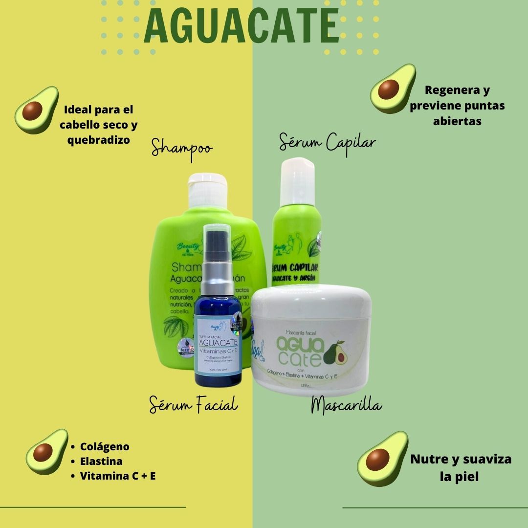KIT CUIDADO PERSONAL DE AGUACATE (SHAMPOO, SERUM FACIAL, SERUM CAPILAR, MASCARILLA)