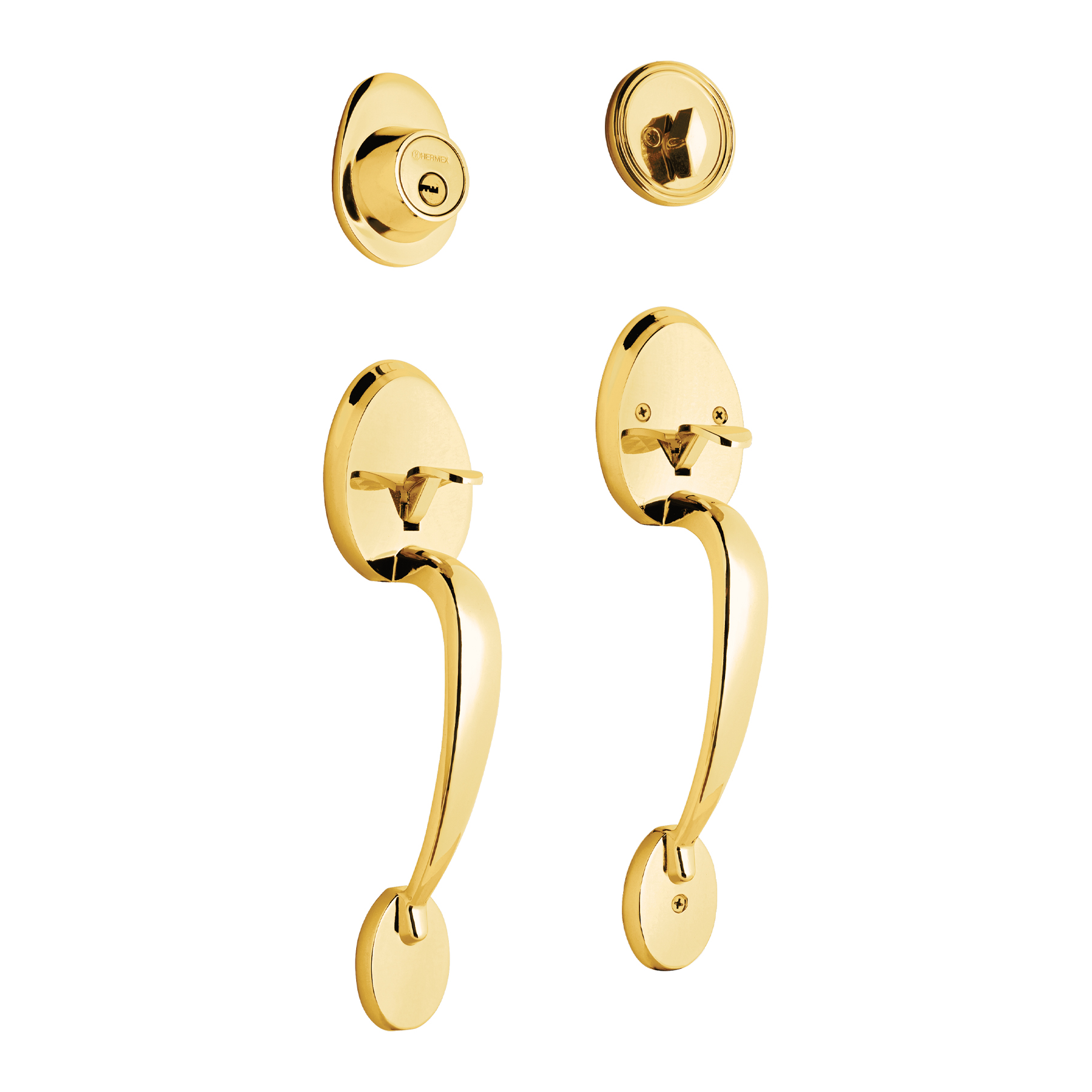 DOBLE JALADERA, PERILLA Y CERROJO LLAVE-MARIPOSA, BRILLANTE HERMEX 43026