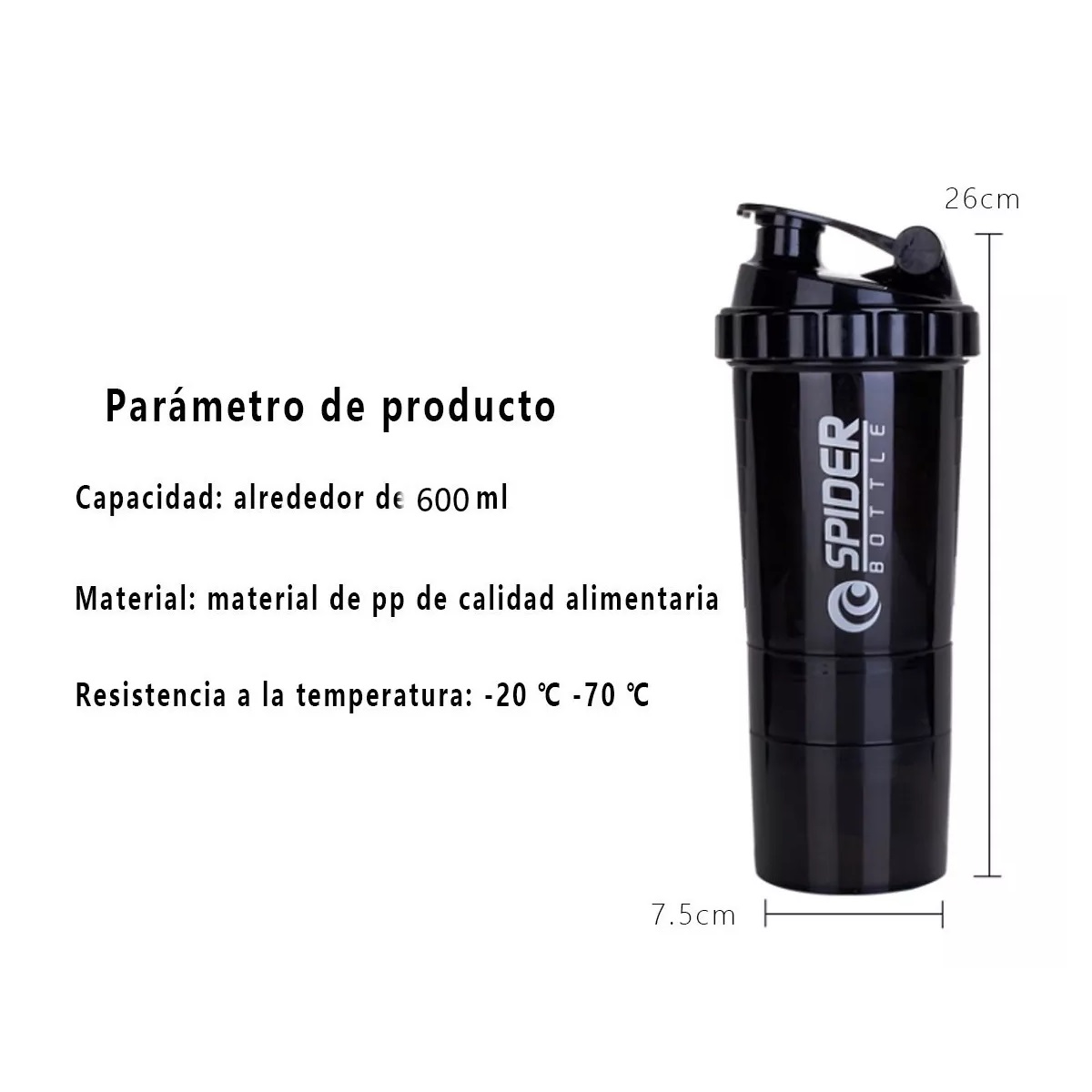 Vaso Mezclador De Proteinas 500ml - Negro con azul